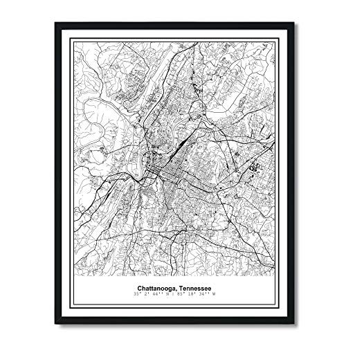 Susie Arts 11X14 Unframed Chattanooga Tennessee Metropolitan City View Abstract Street Map Art Print Poster Wall Decor V314