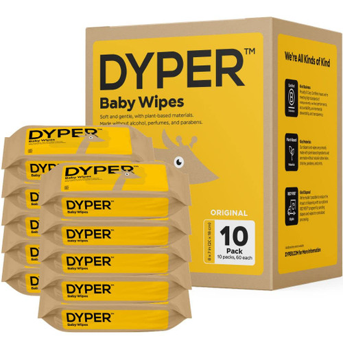 DYPER Viscose from Bamboo Baby Wet Wipes | Unscented for Sensitive Newborn Skin | Hypoallergenic | Honest Ingredients | Made with Plant-Based* Materials + 99% Water