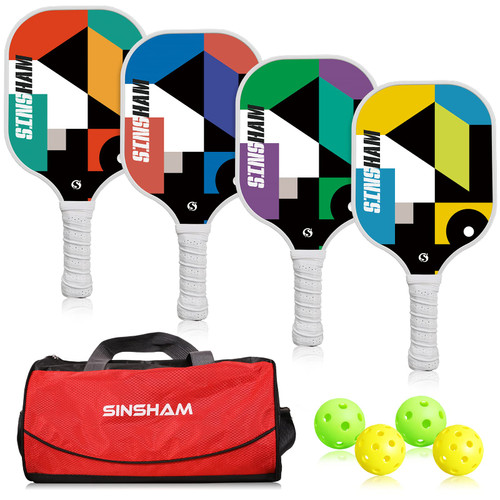 SINSHAM Pickleball Paddles Set of 4 or 2 Graphite Pickleball Rackets Honeycomb Core Pickleball Set Includes 4 or 2 Pickleball Paddles+Pickleball Balls+1 Bag (Tangram)