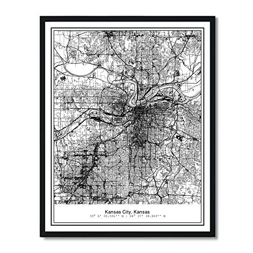 Susie Arts 11X14 Unframed Kansas City Kansas Metropolitan City View Abstract Street Map Art Print Poster Wall Decor V228