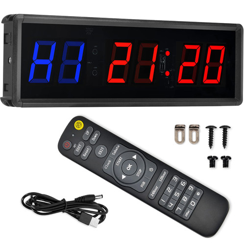 Gym Timer, 1.5" LED Interval Timer Workout Timer Clock Stopwatch Timer Count Down/Up with Remote, Home Gym Garage Fitness with Buzzer,Digital Interval Training Timer for Classroom and Outdoor