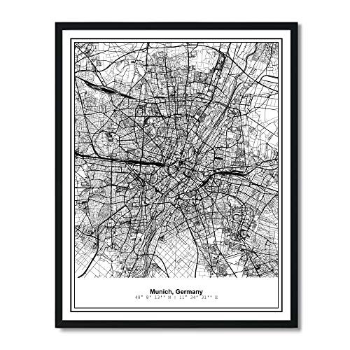 Susie Arts 11X14 Unframed Munich Germany Metropolitan City View Abstract Street Map Art Print Poster Wall Decor V278