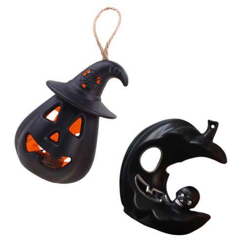 2 Pcs Halloween Jack-o-Lantern Led Pumpkin Lantern Halloween Candle Reindeer Decal Halloween Lantern Lighted Jack o Lantern Spooky Halloween Lights Decor Portable Hanging Lantern