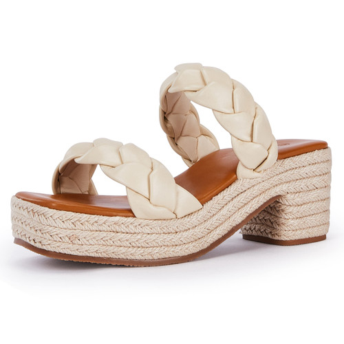 FISACE Womens Summer Espadrilles Platform Wedge Sandals Braided Open Toe Slip On Slide Sandals