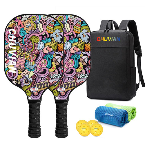 CHUVIAN Pickleball Paddle Set of 2, USAPA Approved Pickle Ball Paddles, Fiberglass Surface Pickleball Rackets with 4 Pickleball Balls, 2 Cooling Towels and Bag, Pickleball Racquets Gifts for Men Women