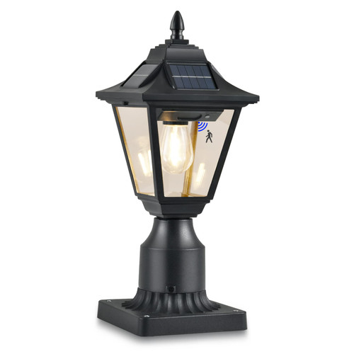 TPSHPTS Solar Post Light, Motion Sensor Outdoor Post Lights Solar Powered, Waterproof Post Solar Lantern with Pier Mount Base, Black Lamp Post Light Fixture for Patio, Garden, Pathway (1 Pack)