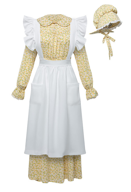 FORTMAC Pioneer Dress Women-Prairie Dress Women Pioneer Costume Colonial Dress Women Pioneer Bonnet Apron Yellow S FORTMAC Pioneer Dress Women-Prairie Dress Women Pioneer Costume Colonial Dress Women Pioneer Bonnet Apron Yellow S