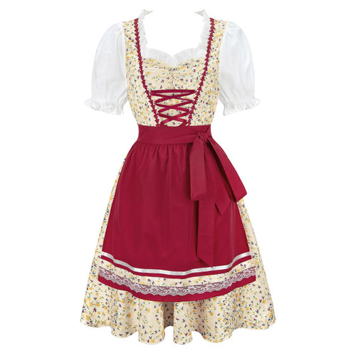 Dirndl Dresses Women Traditional Oktoberfest Costumes Floral German Dirndl Dress Apron Bavarian Beer Costume Yellow L