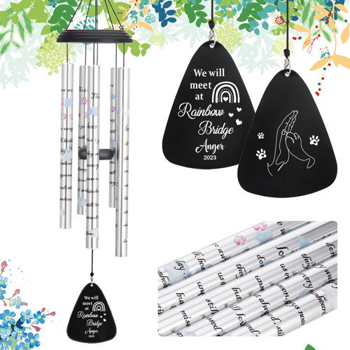 Atdesk Pet Memorial Wind Chime, 32" Pet Sympathy Wind Chimes, Personalized Engraved with Name & Date, Dog Memorial Gifts for Loss of Dog, Metal Wind Chimes for Outside(Rainbow Bridge) Atdesk Pet Memorial Wind Chime, 32" Pet Sympathy Wind Chimes, Personalized Engraved with Name & Date, Dog Memorial Gifts for Loss of Dog, Metal Wind Chimes for Outside(Rainbow Bridge)