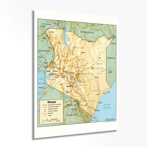 HISTORIX 1988 Kenya Map Poster - 18x24 Inch Kenya Wall Map - Map of Kenya Africa