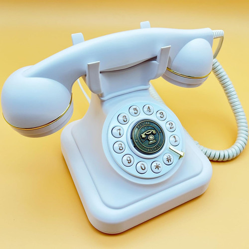 Retro Landline Phone 1960's Vintage Corded Dial Button Phone Classic Old Telephone Antique Phones with Redial Function for Home Office (White)