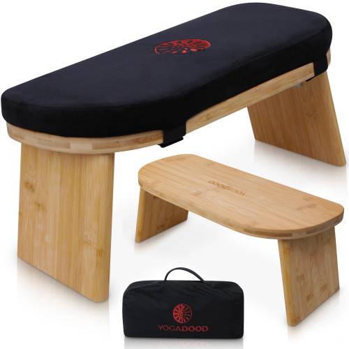 Folding Meditation Bench with Velvet Cushion & Carry Bag - Bamboo Yoga Stool, Seiza Prayer Bench, Travel Meditation Seat - Comfortable Kneeling Chair for Mindfulness, Zen Practice Meditation Stool