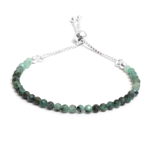 GemInspire Natural Emerald Bolo Bracelet in Sterling Silver with Adjustable Slider Chain - May Birthstone Jewelry for Gifts (Emerald)