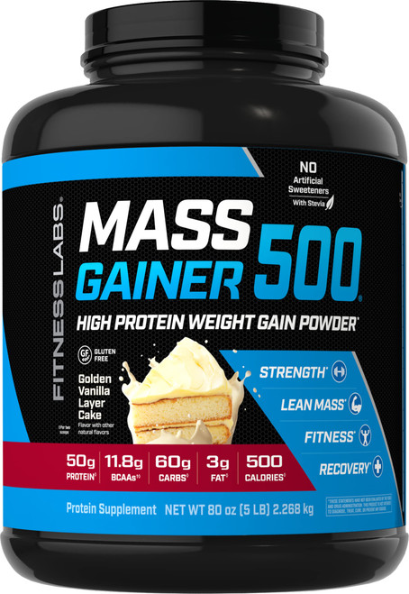 Fitness Labs Mass Gainer Protein Powder | 5 lb | Vanilla Cake Flavor | 500 Calories | with BCAAs | High Protein | Weight Gainer | Non-GMO, Gluten Free Supplement Fitness Labs Mass Gainer Protein Powder | 5 lb | Vanilla Cake Flavor | 500 Calories | with BCAAs | High Protein | Weight Gainer | Non-GMO, Gluten Free Supplement