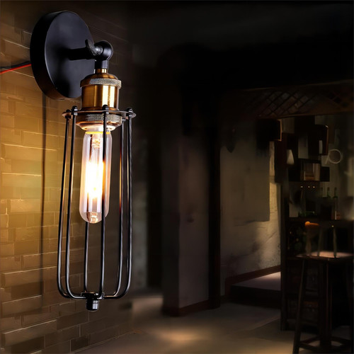 MEETFAV Rustic Black Wall Sconce - Industrial Farmhouse Wall Mount Light Fixture, Vintage Hallway Wall Lamp, Indoor Wall Light Fixtures for Bedroom, Living Room, Bathroom MEETFAV Rustic Black Wall Sconce - Industrial Farmhouse Wall Mount Light Fixture, Vintage Hallway Wall Lamp, Indoor Wall Light Fixtures for Bedroom, Living Room, Bathroom