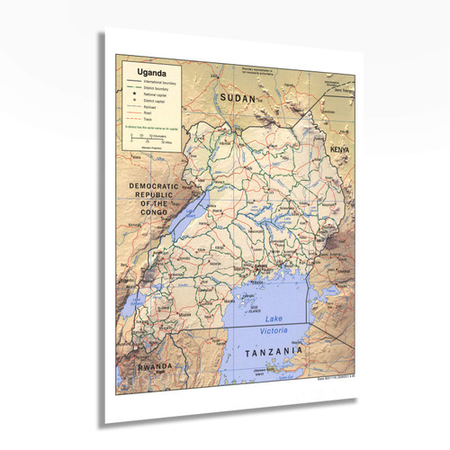 HISTORIX 2005 Uganda Map Poster - 18x24 Inch Map of Uganda Wall Art - Uganda Poster Map Showing Roads Railroads International & District Boundaries National & District Capitals