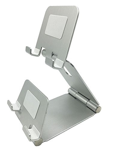 Yowanted Three Foldable Portable Adjustable Cell Phone Stand, Desktop Adjustable Dual Holder Dock for iPad, Kindle, iPhone, Nintendo Switch, Smartphone, Tablet, and More - Sliver