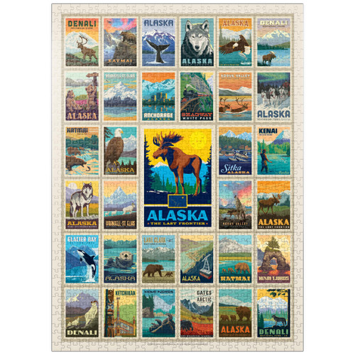 Alaska: Multi-Image Print, State Pride, Vintage Poster - Premium 1000 Piece Jigsaw Puzzle for Adults