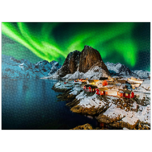 Aurora Borealis Over Hamnoy in Norway - Premium 1000 Piece Jigsaw Puzzle for Adults Aurora Borealis Over Hamnoy in Norway - Premium 1000 Piece Jigsaw Puzzle for Adults