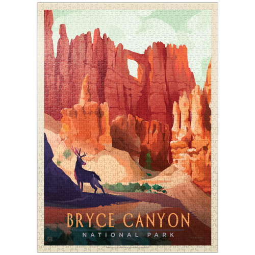 Bryce Canyon National Park: Mule Deer, Vintage Poster - Premium 1000 Piece Jigsaw Puzzle for Adults