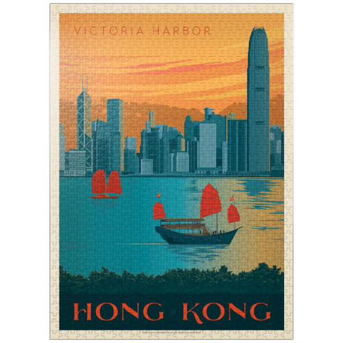 China: Hong Kong, Victoria Harbor, Vintage Poster - Premium 1000 Piece Jigsaw Puzzle for Adults