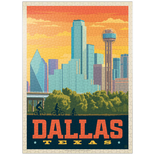 Dallas, Texas: Sunset Skyline, Vintage Poster - Premium 1000 Piece Jigsaw Puzzle for Adults