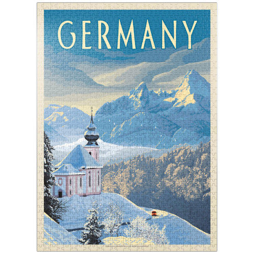 Germany: Bavarian Alps, Vintage Poster - Premium 1000 Piece Jigsaw Puzzle for Adults