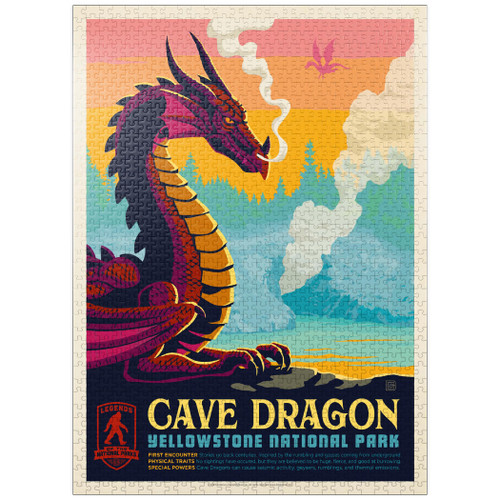 Legends of The National Parks: Yellowstone's Cave Dragon, Vintage Poster - Premium 1000 Piece Jigsaw Puzzle for Adults Legends of The National Parks: Yellowstone's Cave Dragon, Vintage Poster - Premium 1000 Piece Jigsaw Puzzle for Adults