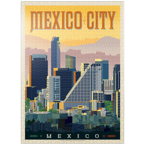 Mexico: Mexico City, Vintage Poster - Premium 1000 Piece Jigsaw Puzzle for Adults