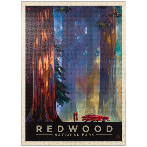 Redwood National Park: Among The Giants, Vintage Poster - Premium 1000 Piece Jigsaw Puzzle for Adults