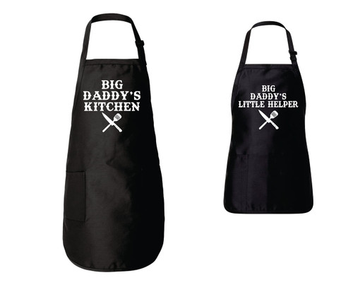 Freedomtees Big Daddy's Kitchen And Little Helper Matching Aprons Funny BBQ Full-Length Apron with Pockets Father's Day Gifts