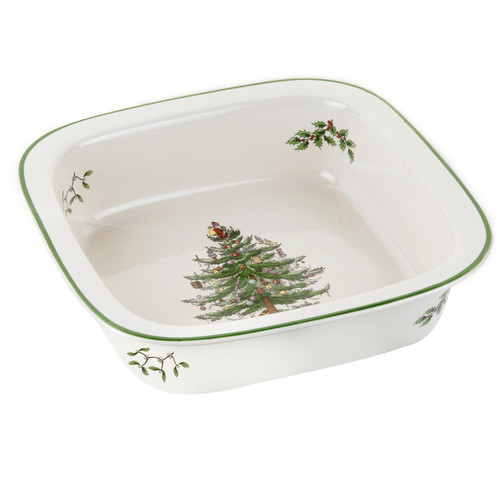 Spode Christmas Tree Square Baker | 10 Inch Baking Dish for Serving Lasagna, Casserole, and Vegetables | Made from Fine Porcelain | Microwave and Dishwasher Safe