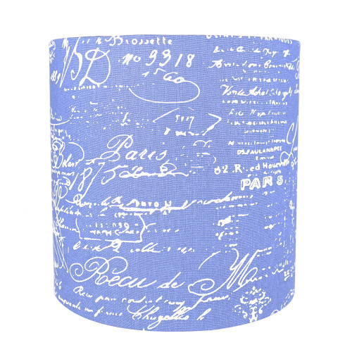 Urbanest Classic Drum Linen Lamp Shade in Blue with White Script, 10-inch by 10-inch by 10-inch, Spider Washer Fitter