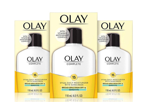 Olay Complete Lotion Moisturizer with Sunscreen SPF 15 Sensitive, 4.0 Ounce, 3 Count