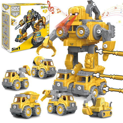Kidcia Toys for 5 Year Old Boys, 5 in 1 Transformering Toys, Take Apart Robot Toys for Boys Age 6-8, Construction Building Cars & Stem Vehicle Toys for 4 5 6 7 8 9 10 Year Old Birthday