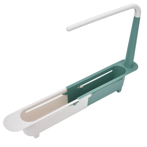 Telescopic Sink Holder, Telescopic Sink Storage Rack, Sink Caddy Kitchen Sink Organizer Dish Cloth Hanger, Expandable Storage Drain Basket for Home Kitchen (Green)