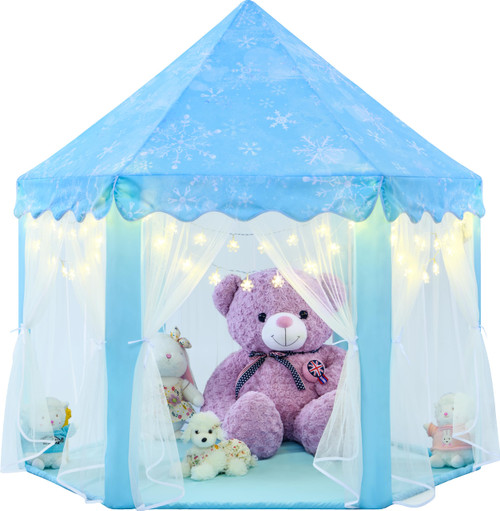 EVOIONOS Frozen Princess Tent for Girls, Kids Play Tent with Snowflake Lights, Castle Playhouse for Children Indoor Outdoor Games, 55 x 53 inches, Blue EVOIONOS Frozen Princess Tent for Girls, Kids Play Tent with Snowflake Lights, Castle Playhouse for Children Indoor Outdoor Games, 55 x 53 inches, Blue