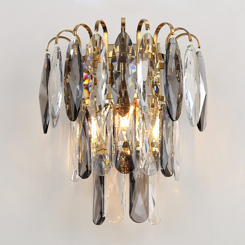 AOSIHUA Modern Crystal Wall Sconces, Gold 3-Tiers Wall Light Fixture, K9 Crystal Wall Lamp for Bathroom Hallway Bedroom Living Room AOSIHUA Modern Crystal Wall Sconces, Gold 3-Tiers Wall Light Fixture, K9 Crystal Wall Lamp for Bathroom Hallway Bedroom Living Room