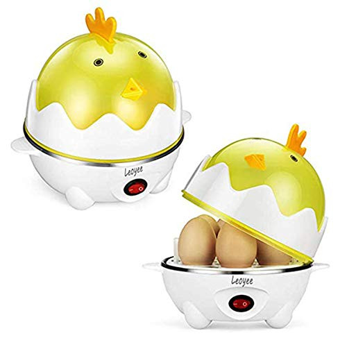 Leoyee Egg Cooker Electric Egg Poacher Egg Steamer Boiled Poached Rapid Egg Cooker with Automatic Shut Off, Soft, Medium, Hard-Boiled Egg Cooker - 7 Eggs Capacity with Water Measuring Cup (YellowWhite)