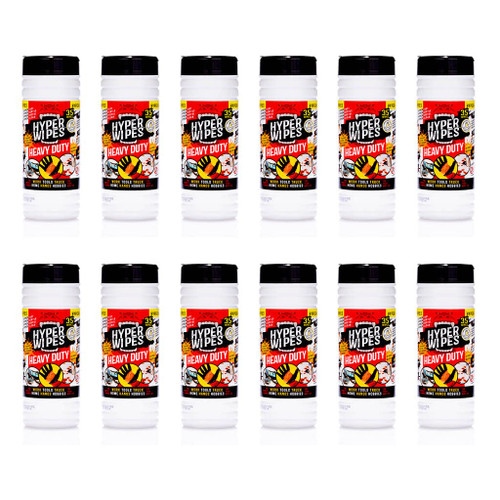 Hyper Wipes, 12 Pack Heavy Duty Hand & Tool Cleaning Wipes, 7"x12" Size Multi-Surface Cleaning Wipes, Degreasing, All Purpose Cleaner, Bathroom, Mechanic, Work Surface Wipes, 420 Count Canister Hyper Wipes, 12 Pack Heavy Duty Hand & Tool Cleaning Wipes, 7"x12" Size Multi-Surface Cleaning Wipes, Degreasing, All Purpose Cleaner, Bathroom, Mechanic, Work Surface Wipes, 420 Count Canister