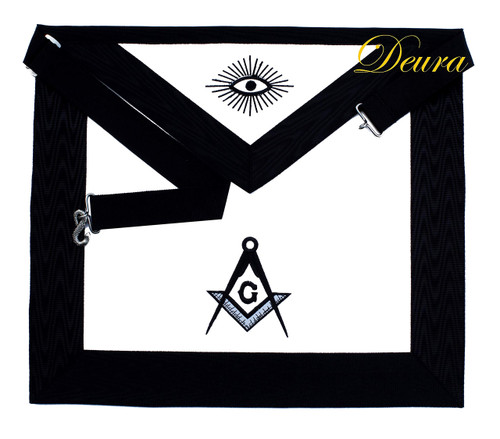 DEURA Masonic Master Mason Funeral Synthetic LEATHER Apron Black Embroidered 16" x 14"