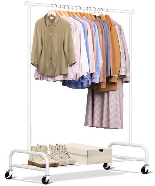 SLEEPING LAMB Heavy Duty Clothes Racks for Hanging Clothing Rack, 43" Wide Rolling Garment Rack Metal Wardrobe Rack with Wheels Closet Hanger Rack for Coats, Shirts, Dress, (White) SLEEPING LAMB Heavy Duty Clothes Racks for Hanging Clothing Rack, 43" Wide Rolling Garment Rack Metal Wardrobe Rack with Wheels Closet Hanger Rack for Coats, Shirts, Dress, (White)