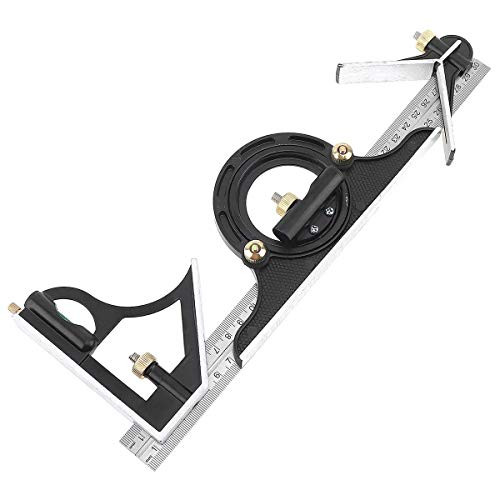 Giftprod 12" Adjustable Sliding Combination Square Ruler & Protractor Level Measure Measuring Set, Inch/Metric 4R Combination Square
