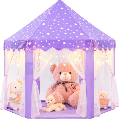 EVOIONOS Princess Tent for Girls,Play Tent with Star Lights for Kids, Castle Playhouse for Children Indoor Outdoor Games, 55 x 53 inches, Purple EVOIONOS Princess Tent for Girls,Play Tent with Star Lights for Kids, Castle Playhouse for Children Indoor Outdoor Games, 55 x 53 inches, Purple