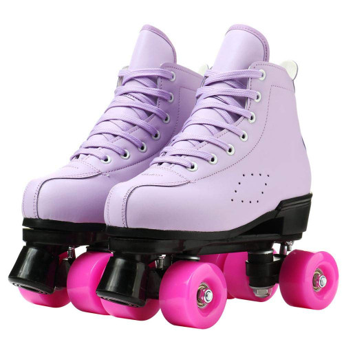 Risup Roller Skates for Women and Men Cowhide High-Top Shoes Classic Double-Row Roller Skates Four-Wheel Roller Skates for Men Girls Unisex (Purple,40=US:7.5)