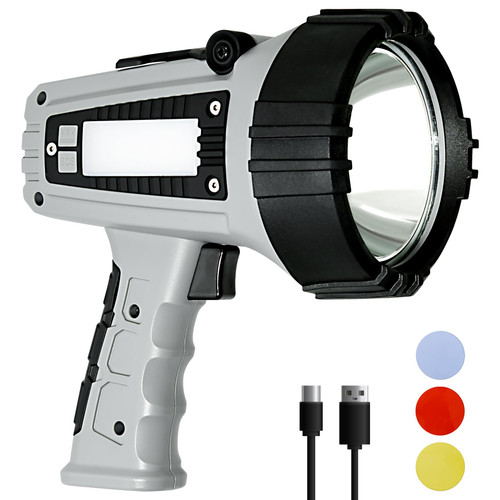 Durapower Rechargeable Spotlight, 200,000 Lumens Handheld Spotlight Flashlight LED Hunting Spot Light with Cob Light and Solar Panels, Lightweight and Super Bright Spotlight for Hunting Camping