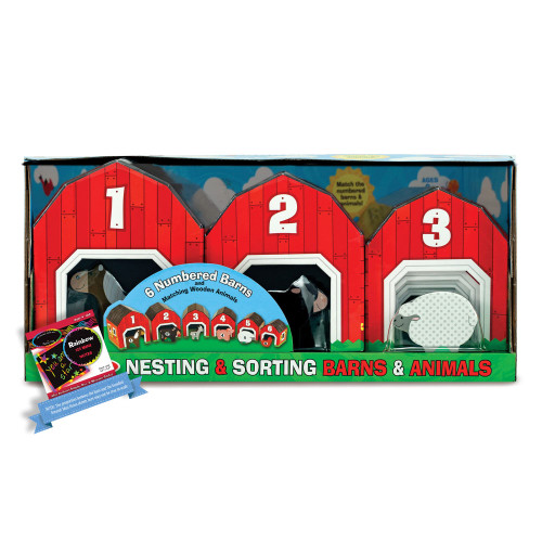 Melissa & Doug Barns & Animals: Nesting & Sorting Play Set Bundle with 1 Theme Compatible M&D Scratch Fun Mini-Pad (02434)
