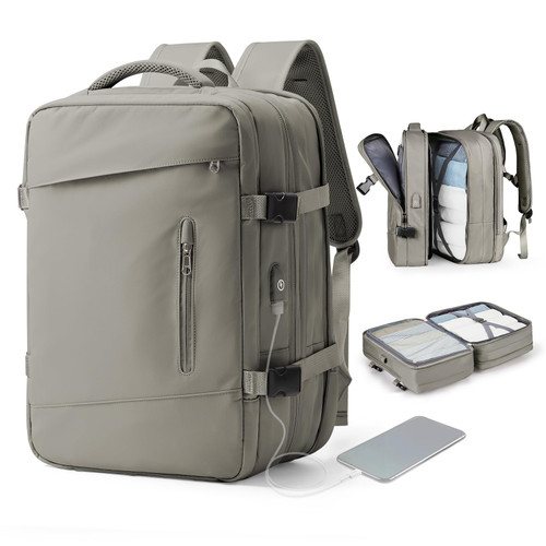 WONHOX Large Travel Backpack for Women,Carry On Backpack,Expandable Airline Airplane Approved Waterproof 40L Weekender Hiking Backpack Laptop Bag with USB Charging Port,Grey Brown WONHOX Large Travel Backpack for Women,Carry On Backpack,Expandable Airline Airplane Approved Waterproof 40L Weekender Hiking Backpack Laptop Bag with USB Charging Port,Grey Brown