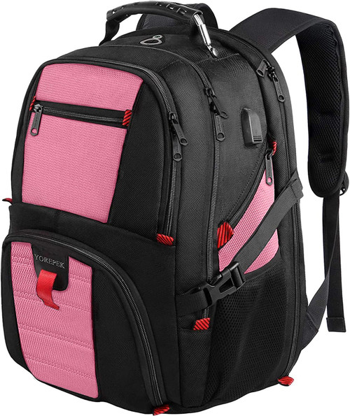 YOREPEK Travel Backpack, Extra Large 50L Laptop Backpacks for Men Women, Water Resistant College Backpack Airline Approved Business Work Bag with USB Charging Port Fits 17 Inch Computers, Pink