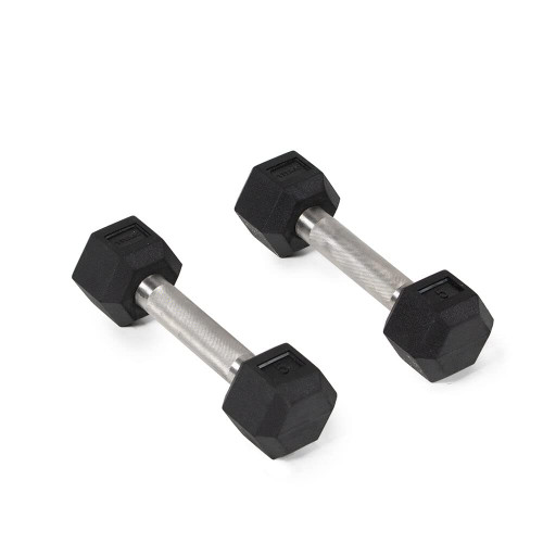 Titan Fitness 5 LB Pair Free Weights, Black Rubber Coated Hex Dumbbell, Straight Stainless Steel Handle, Strength Training, Full Body Workout